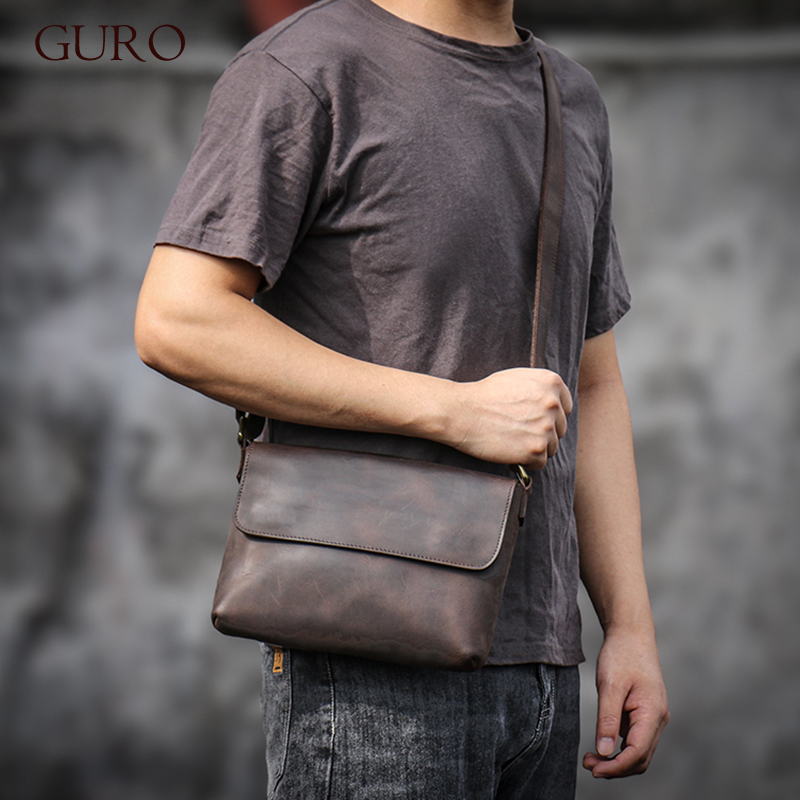 Tablet Shoulder Bag - GURO-Bolso de hombro de cuero genuino